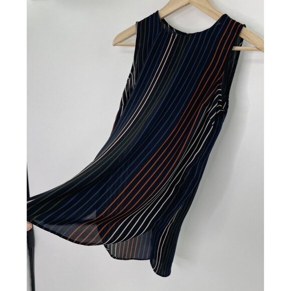 Who What Wear Striped Hi Low Chiffon Boho  Keyhole Back Blouse Sz XS Side Slits - Picture 5 of 10